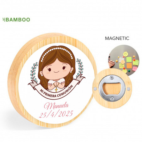 Ouvre-bouteille magnétique avec autocollant première communion fille pour cadeaux invités