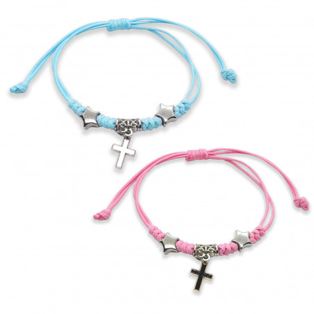Bracelet cordon ajustable avec breloques croix et étoile