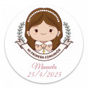 Brillant à lèvres rose dans une boîte en kraft avec un autocollant de première communion pour fille à offrir