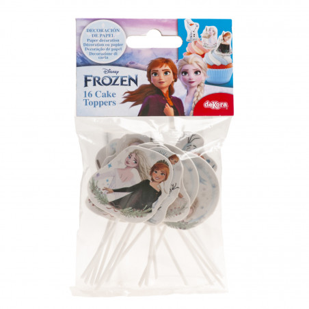Pack de 16 unités de cake toppers en papier design Frozen avec différents modèles