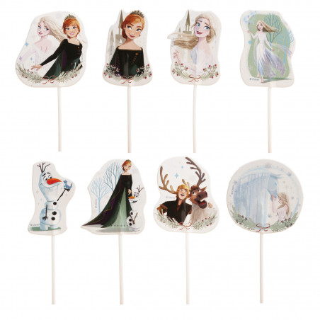 Pack de 16 unités de cake toppers en papier design Frozen avec différents modèles