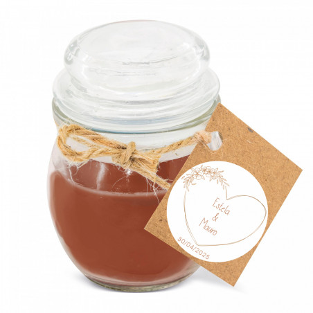 Bougie parfumée dans un pot en verre avec couvercle et étiquette suspendue personnalisée pour les détails