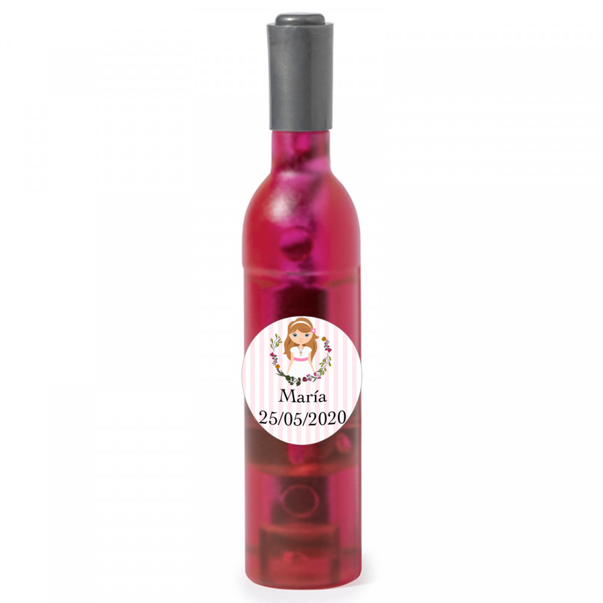 Tire-bouchon rose avec autocollant de première communion pour fille à offrir