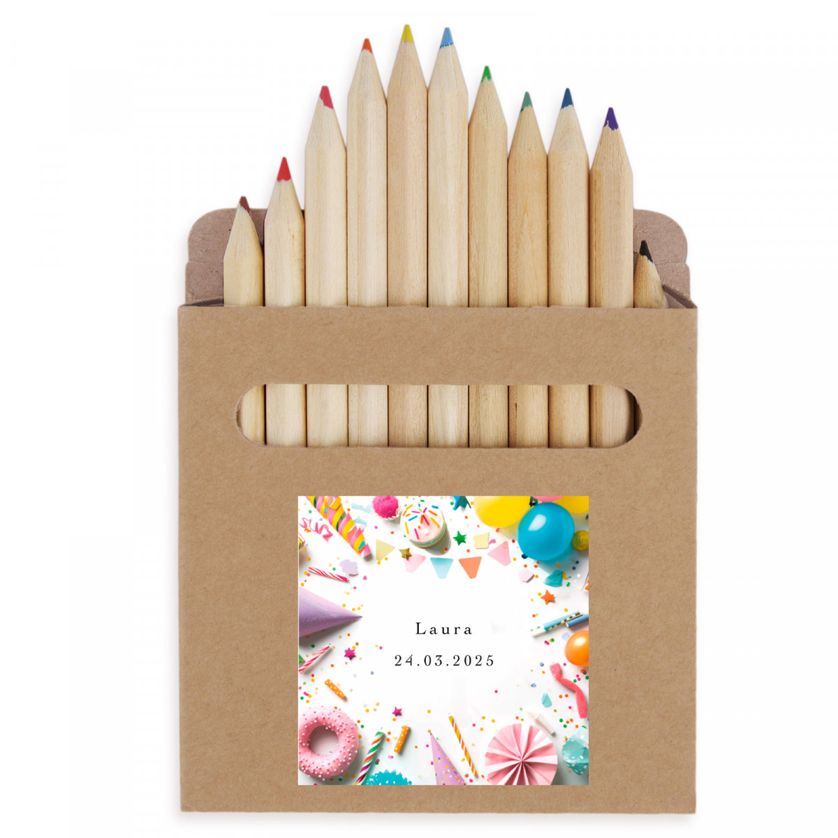 Crayons de couleur en boîte en carton avec autocollant personnalisé