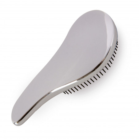 Brosse anatomique argenté avec boîte transparente et autocollant de baptême