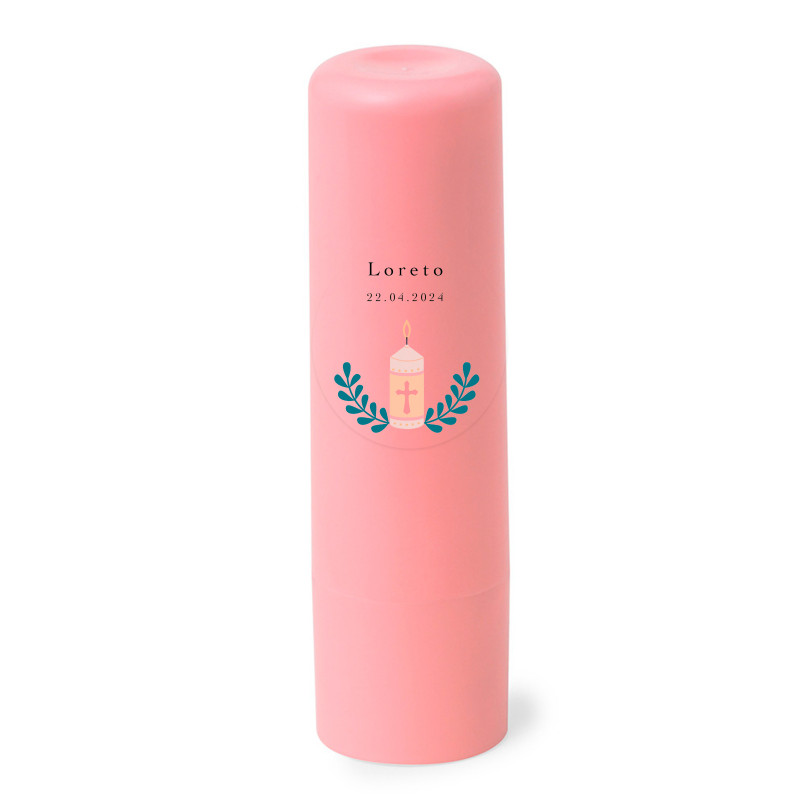 Baume à lèvres rose avec autocollant pour détails de fêtes et événements