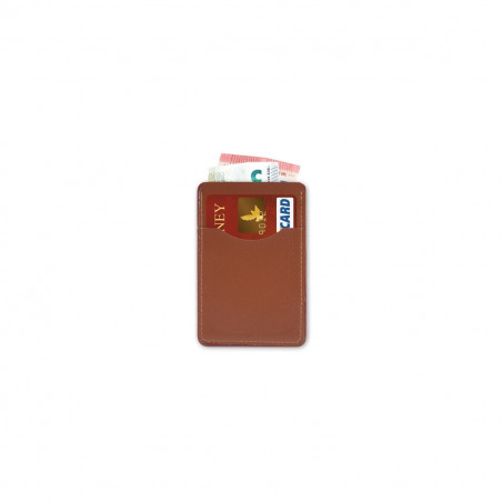 Porte-cartes en simili cuir marron avec autocollant "tu es un super papa" à offrir.