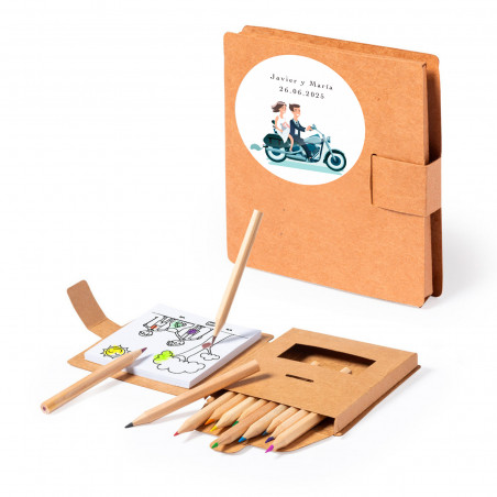 Set de coloriage avec dessins et crayons personnalisés pour les détails de mariage