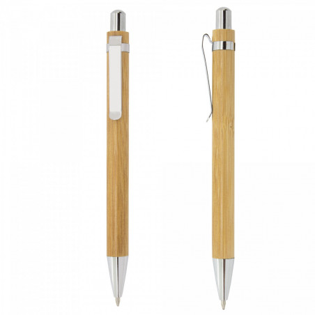 Stylo en bambou avec adhésif floral personnalisable pour des détails