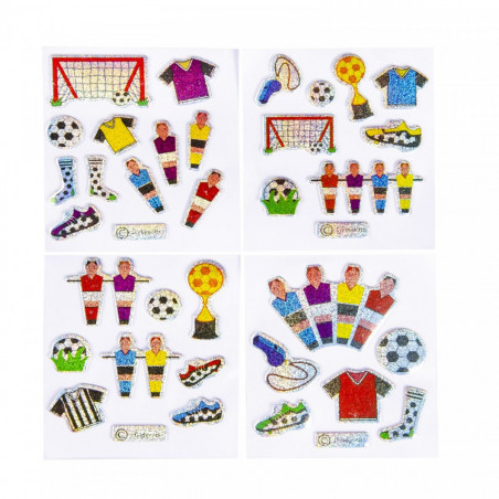 Porte-clés et autocollants de football dans un sac vert personnalisé avec un autocollant communion enfant