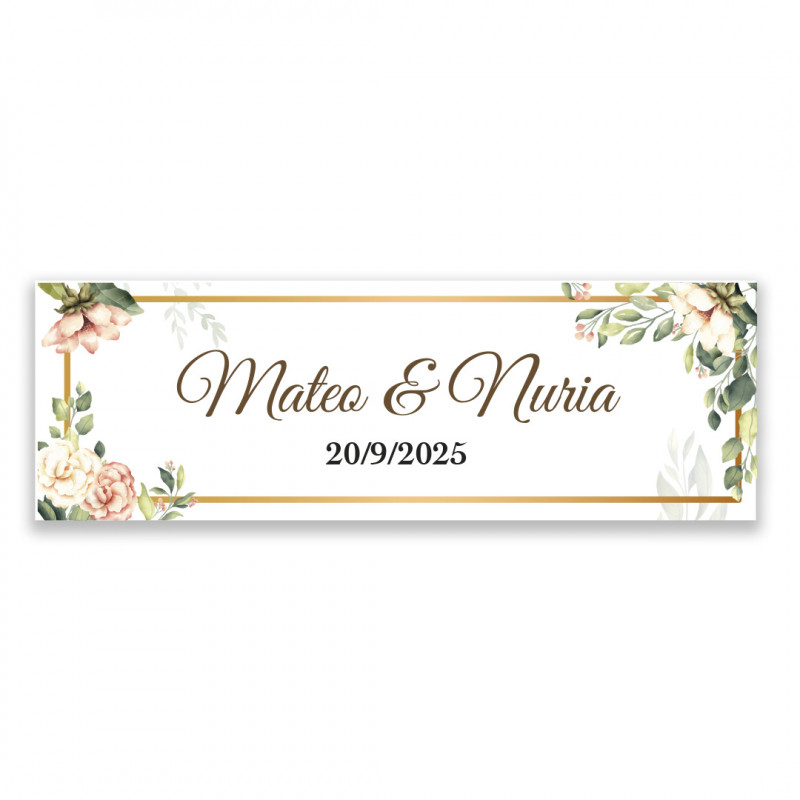 Étiquette adhésive personnalisée pour les mariages Design floral élégant 6x2cm