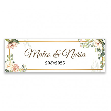 Adhesivo rectangular 6x2 con flores personalizado para eventos