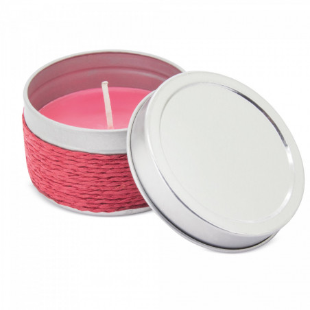 Bougie parfumée dans une boîte décorée avec de la corde et un couvercle personnalisé pour la communion d'une fille