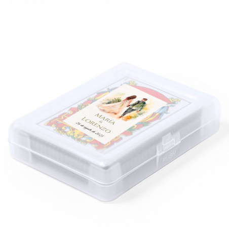 Jeu de cartes espagnoles avec étui et autocollant de mariage personnalisable pour plus de détails