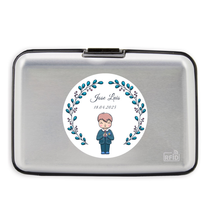 Porte-cartes personnalisé avec autocollant pour première communion d'un garçon