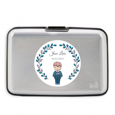 Porte-cartes personnalisé avec autocollant pour première communion d'un garçon