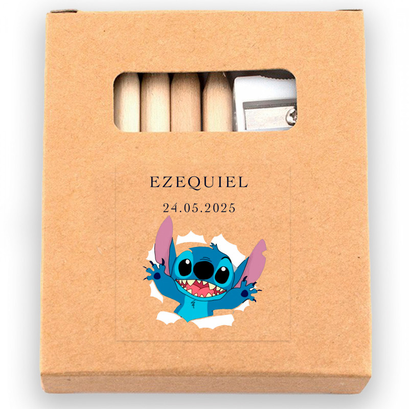 Crayons de couleur avec feuilles à colorier dans une boîte avec un autocollant transparent personnalisable à offrir