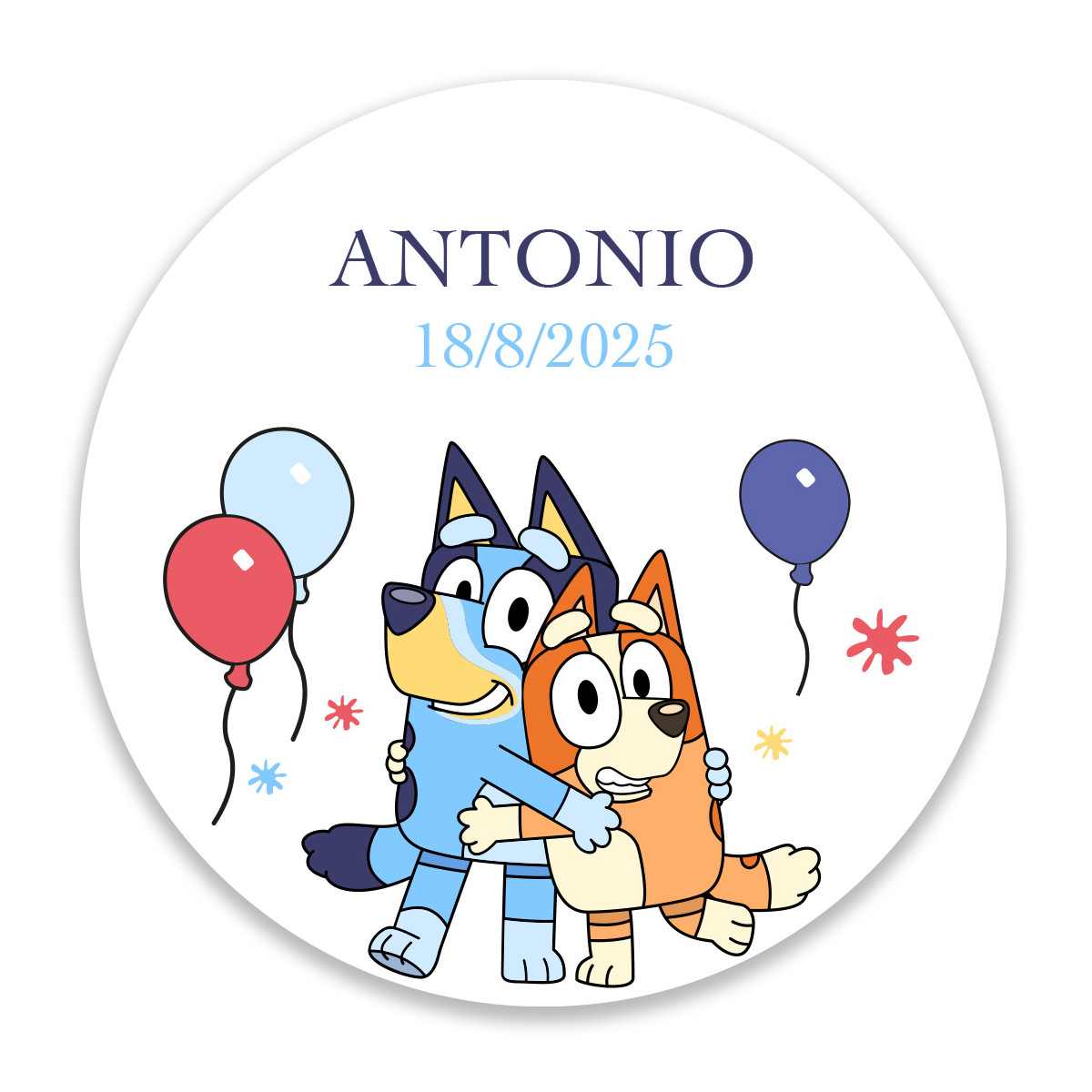 Adhésif bluey et bingo 5cm rond personnalisé