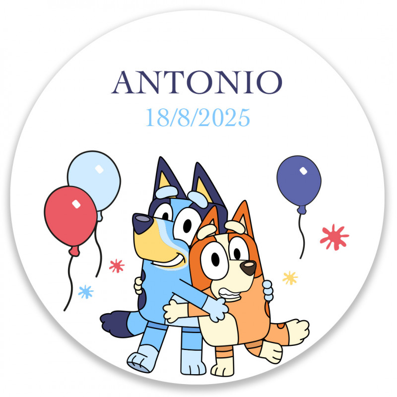 Adhésif bluey et bingo 5cm rond personnalisé