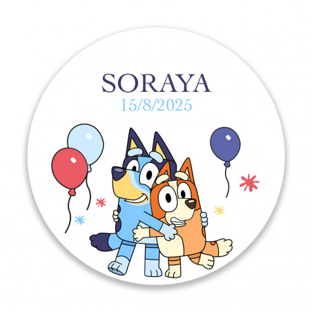 Sticker bluey et bingo rond de 3 cm pour personnaliser les détails
