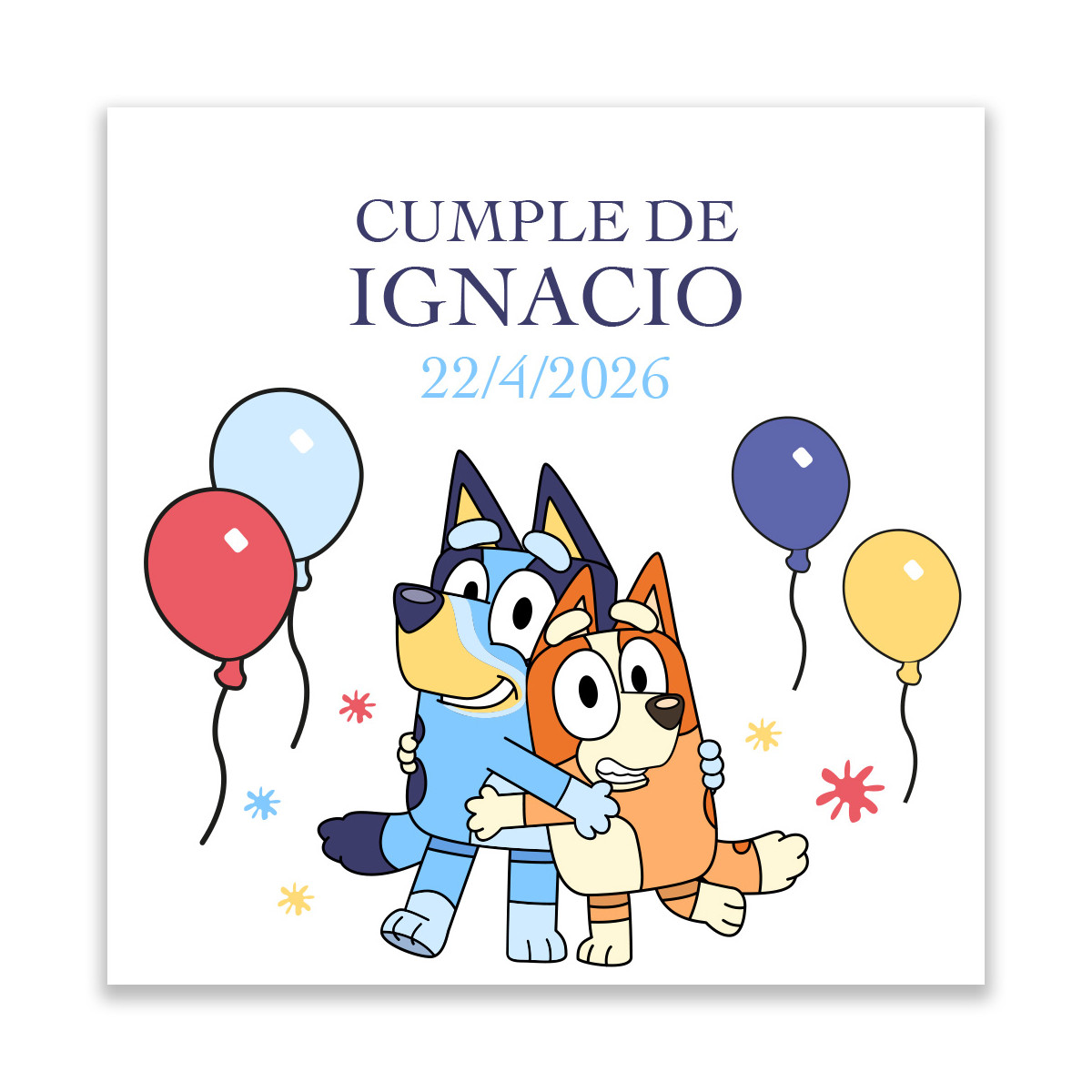 Adhésif Personnalisé Bluey et Bingo Idéal pour Anniversaires et Événements Enfantins 5x5cm