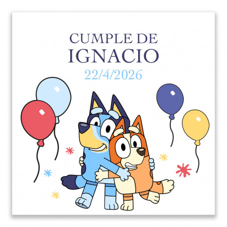 Adhésif Personnalisé Bluey et Bingo Idéal pour Anniversaires et Événements Enfantins 5x5cm
