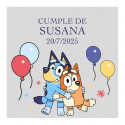 Adhésif Personnalisé Transparent de Bluey et Bingo Idéal pour Anniversaires et Fêtes Enfants 5x5cm