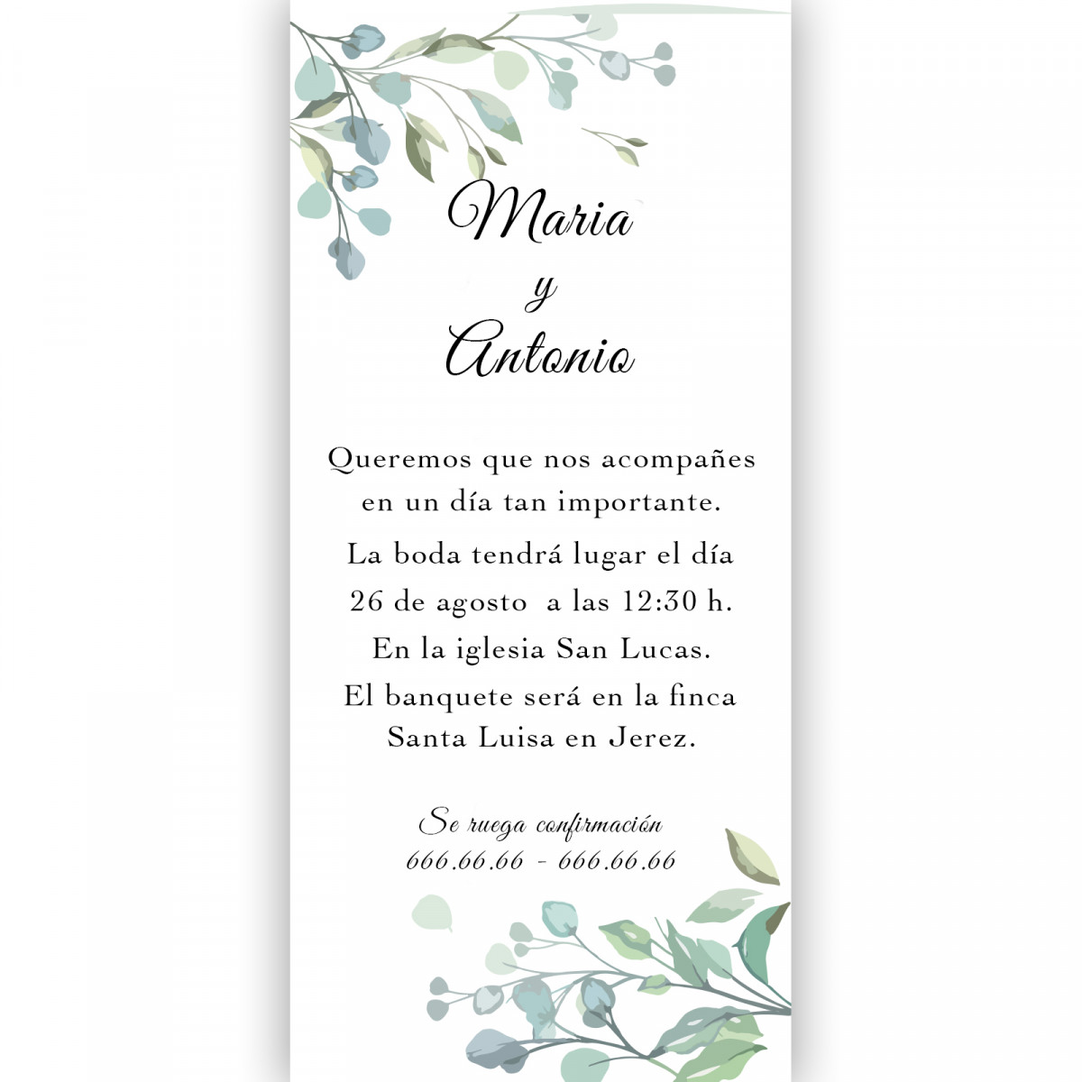 Invitation de mariage élégante avec design floral personnalisable