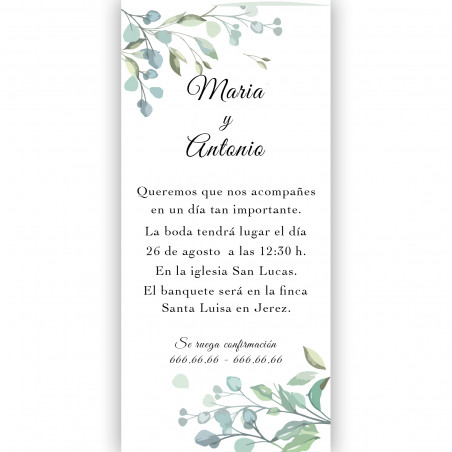Invitación tarjeta vertical con elegante diseño floral para bodas y eventos