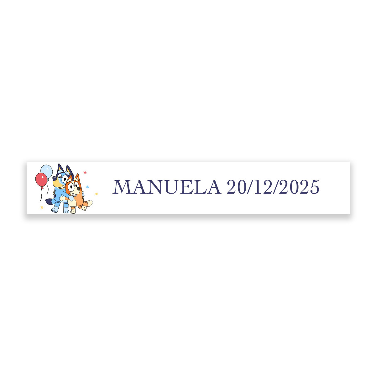 Adhésif personnalisé Bluey pour des détails d'anniversaire et d'événements 5x1cm