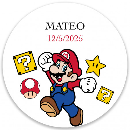 Adhesivo super mario 5cm redondo para personalizar detalles