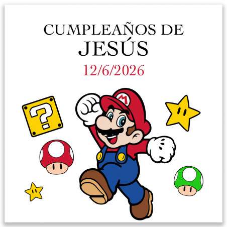 Adhésif personnalisé de Super Mario idéal pour les anniversaires 5x5cm