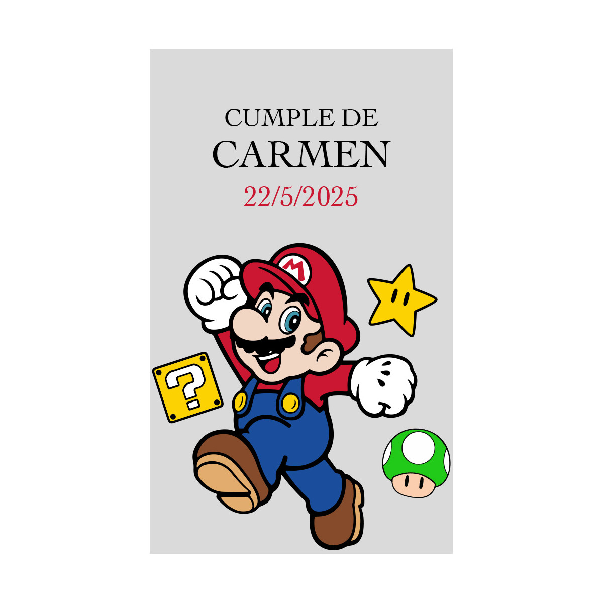 Adhésif transparent personnalisé de Super Mario idéal pour des événements spéciaux 5x3cm