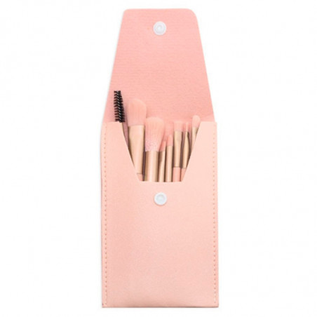 Pinceaux de maquillage dans une trousse rose avec autocollant première communion fille à offrir