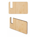 Support de mobile en bois présenté dans une enveloppe kraft verte personnalisée