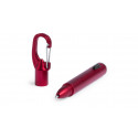Stylo rouge avec lampe LED présenté dans une enveloppe grise et autocollant d'anniversaire personnalisé