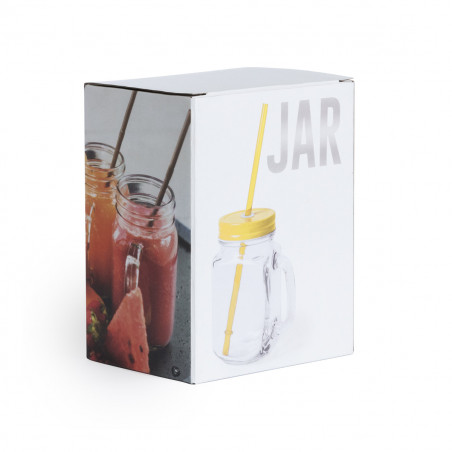 Bocal en verre avec paille et autocollant de Noël personnalisable pour des cadeaux