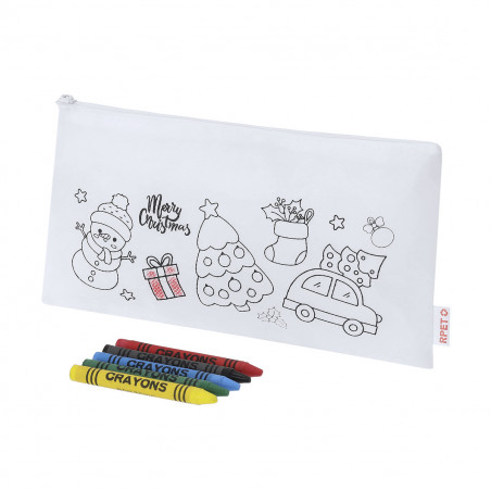 Étui de Noël à colorier avec crayons et étiquette autocollante personnalisable pour les détails