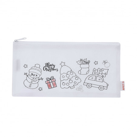 Étui de Noël à colorier avec crayons et étiquette autocollante personnalisable pour les détails