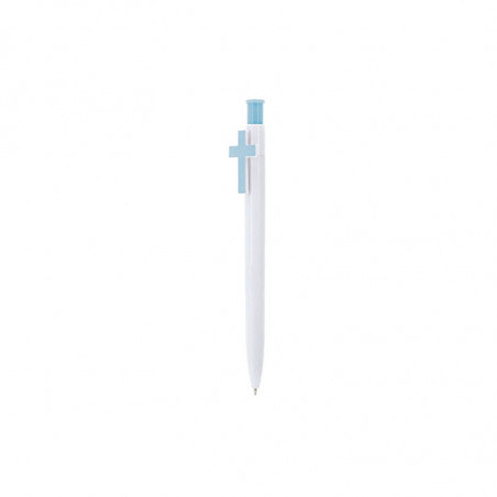 Stylo blanc avec croix et autocollant de football personnalisé pour les détails de la première communion