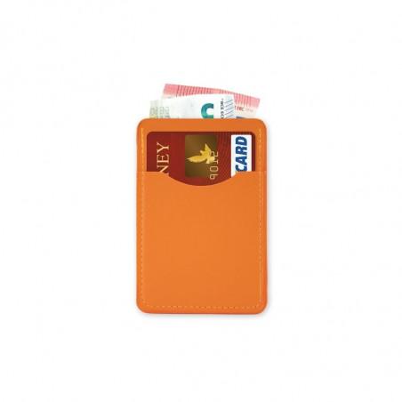 Porte-cartes orange avec autocollant de baptême personnalisé pour plus de détails