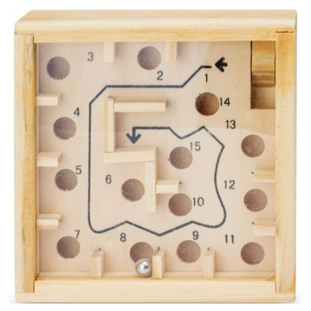 Labyrinthe de billes dans une boîte en bois avec autocollant de communion