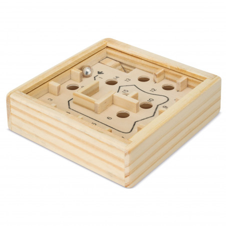 Labyrinthe de billes dans une boîte en bois avec autocollant de communion