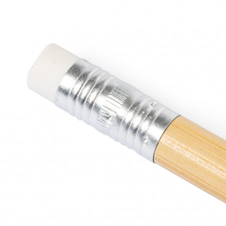 Crayon infini avec gomme dans une boîte en carton et autocollant personnalisé