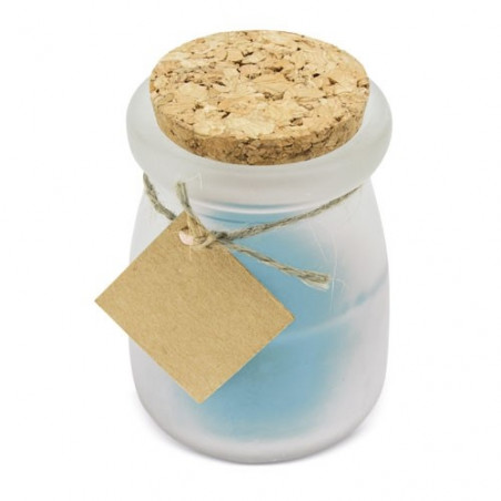 Bougie parfumée bleue avec couvercle en liège et carte personnalisée pour la Communion d'une fille