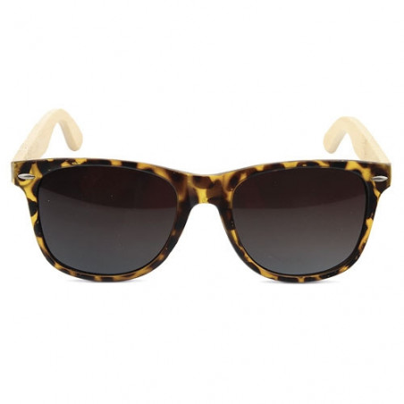 Lunettes de soleil en écaille et bambou dans une housse en tissu personnalisée et carte de remerciement pour les mariages