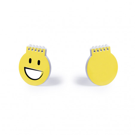 Carnet d\'emojis avec crayon présenté dans un sac et autocollant personnalisé