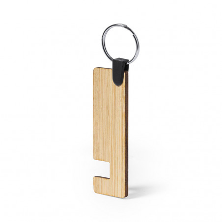 Porte-clés en bambou avec support pour mobile dans une boîte en carton et autocollants avec des phrases de remerciement