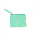 Sac à main en coton vert dans une enveloppe kraft avec adhésif personnalisé pour les détails