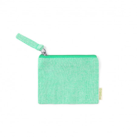 Sac à main en coton vert dans une enveloppe kraft avec adhésif personnalisé pour les détails